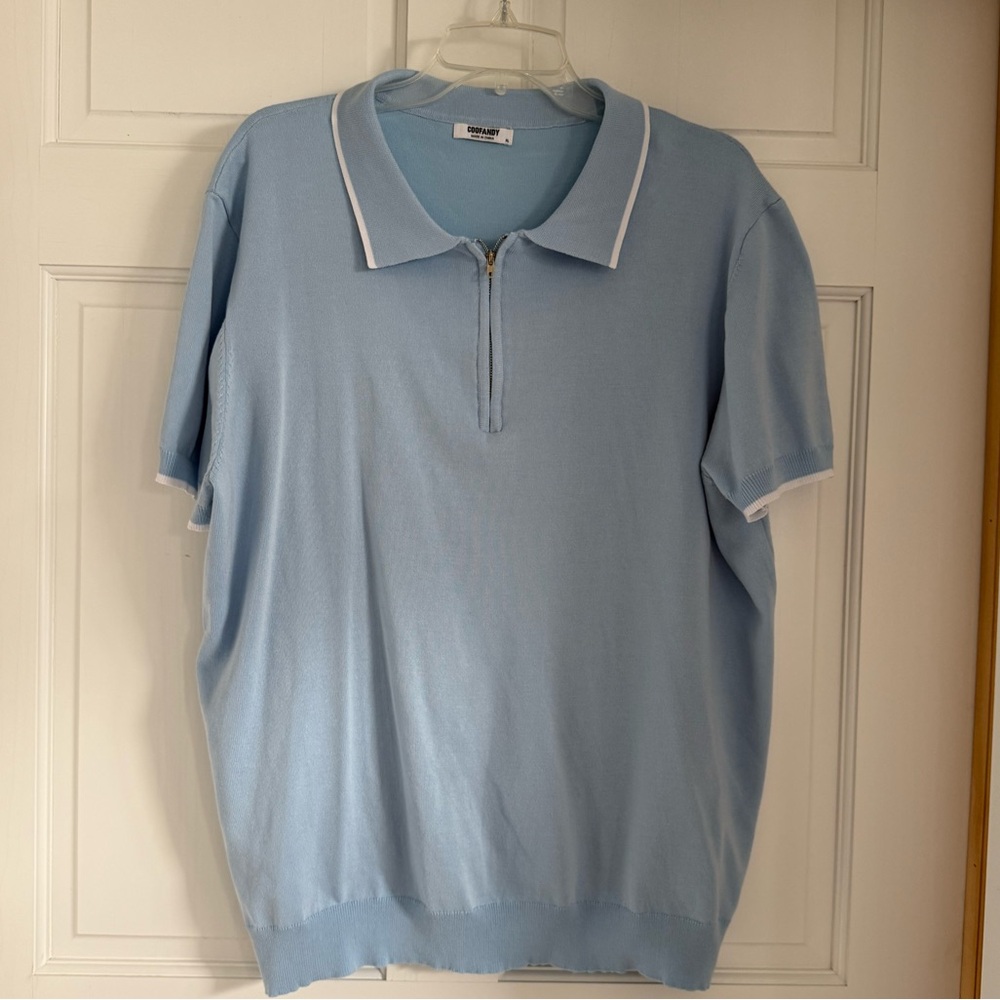 Coofandy short sleeve polyester light blue shirt